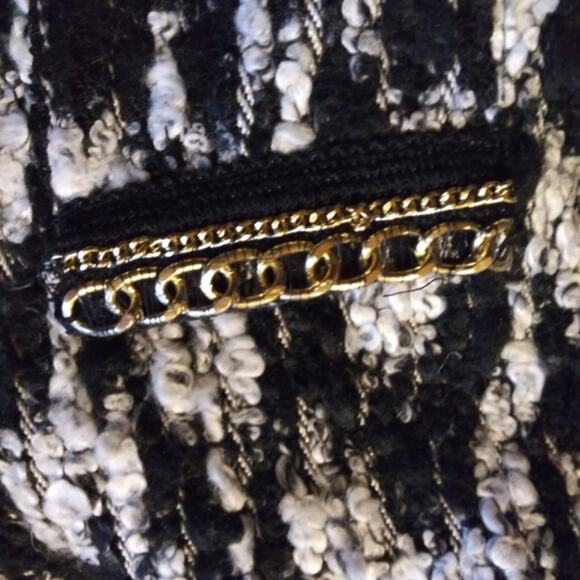 Aryn K. Black & White Tweed Blazer Gold Chain Accent Classic Size Small - Picture 7 of 8